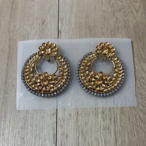 Gold & Grey Kundan Chandbali Earrings – Floral Statement Jewelry